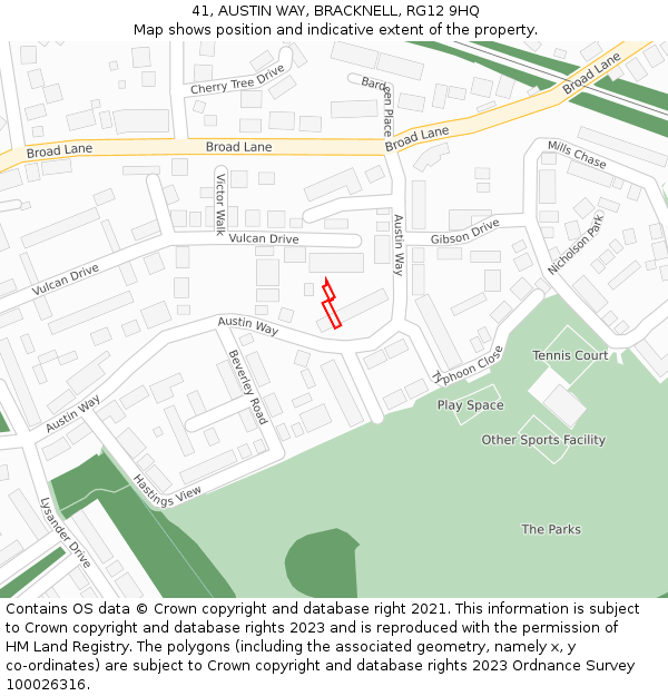 41, AUSTIN WAY, BRACKNELL, RG12 9HQ: Location map and indicative extent of plot