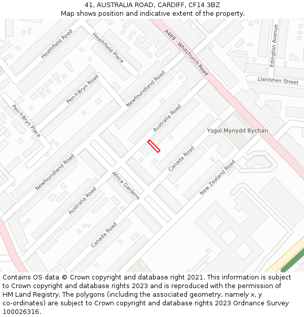 41, AUSTRALIA ROAD, CARDIFF, CF14 3BZ: Location map and indicative extent of plot