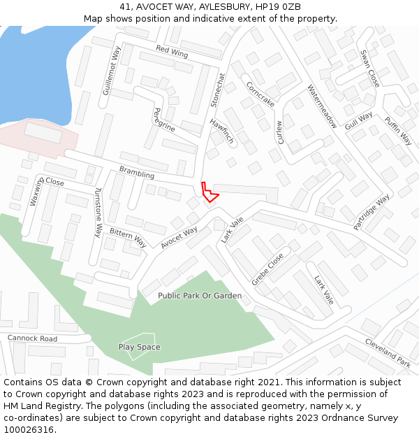 41, AVOCET WAY, AYLESBURY, HP19 0ZB: Location map and indicative extent of plot