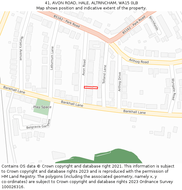 41, AVON ROAD, HALE, ALTRINCHAM, WA15 0LB: Location map and indicative extent of plot