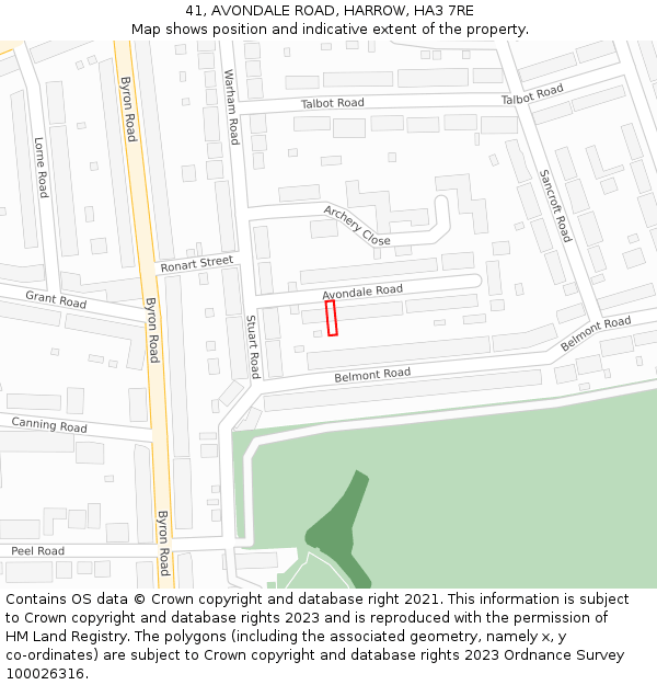 41, AVONDALE ROAD, HARROW, HA3 7RE: Location map and indicative extent of plot