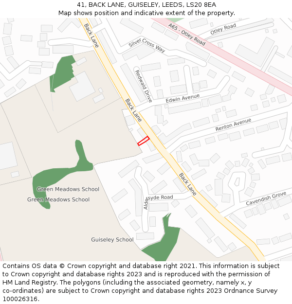 41, BACK LANE, GUISELEY, LEEDS, LS20 8EA: Location map and indicative extent of plot