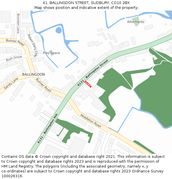 41, BALLINGDON STREET, SUDBURY, CO10 2BX: Location map and indicative extent of plot