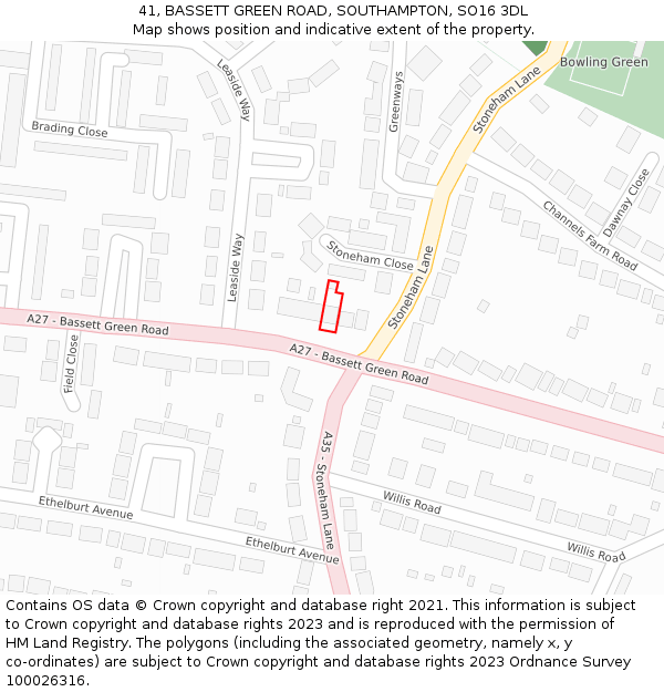 41, BASSETT GREEN ROAD, SOUTHAMPTON, SO16 3DL: Location map and indicative extent of plot