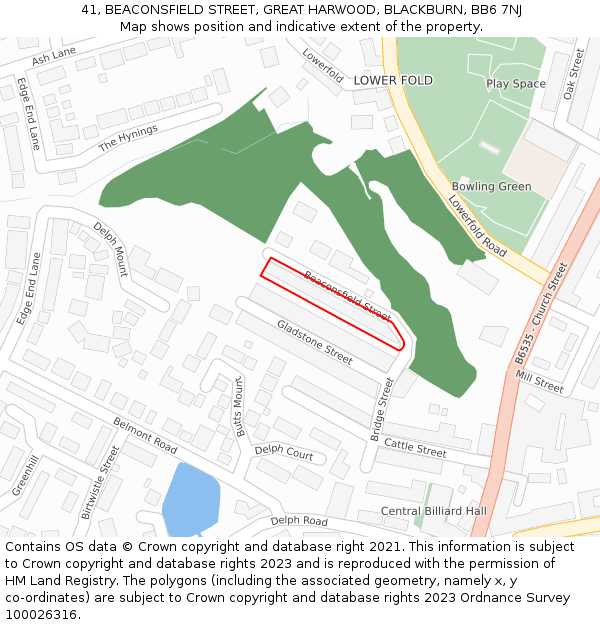 41, BEACONSFIELD STREET, GREAT HARWOOD, BLACKBURN, BB6 7NJ: Location map and indicative extent of plot