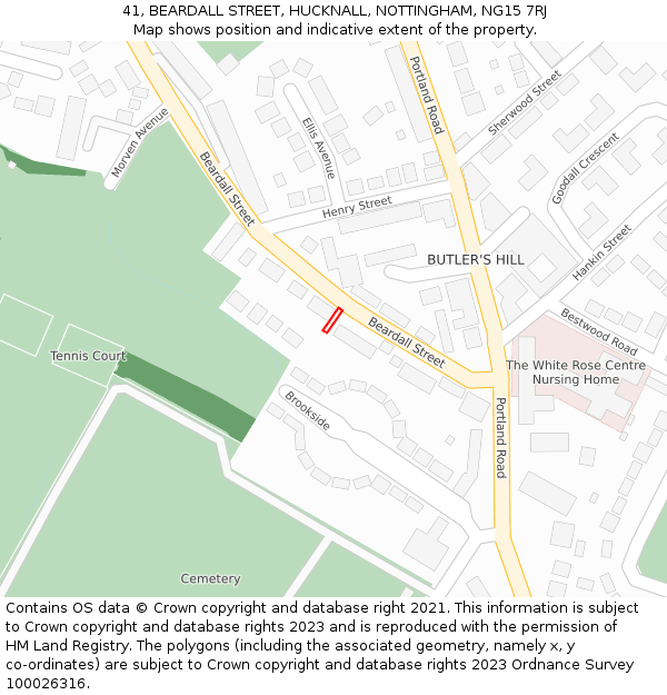 41, BEARDALL STREET, HUCKNALL, NOTTINGHAM, NG15 7RJ: Location map and indicative extent of plot