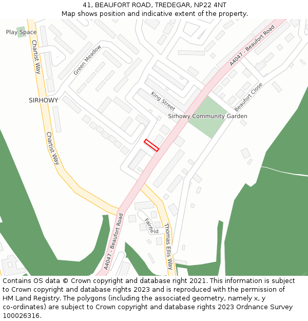 41, BEAUFORT ROAD, TREDEGAR, NP22 4NT: Location map and indicative extent of plot