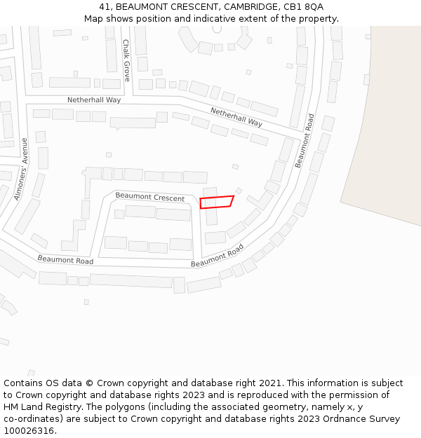 41, BEAUMONT CRESCENT, CAMBRIDGE, CB1 8QA: Location map and indicative extent of plot