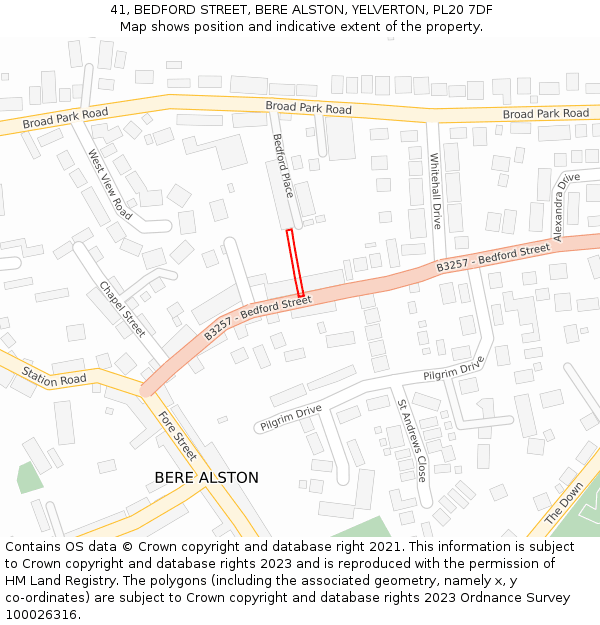 41, BEDFORD STREET, BERE ALSTON, YELVERTON, PL20 7DF: Location map and indicative extent of plot