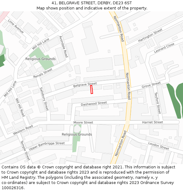 41, BELGRAVE STREET, DERBY, DE23 6ST: Location map and indicative extent of plot