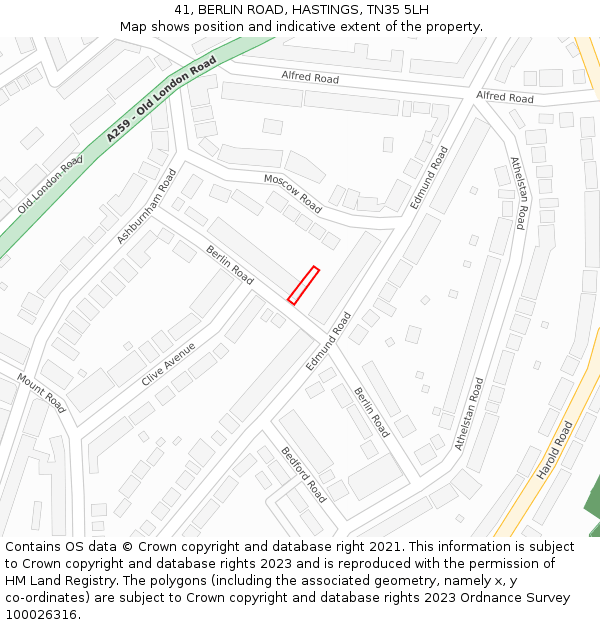 41, BERLIN ROAD, HASTINGS, TN35 5LH: Location map and indicative extent of plot