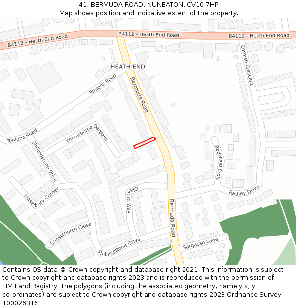 41, BERMUDA ROAD, NUNEATON, CV10 7HP: Location map and indicative extent of plot