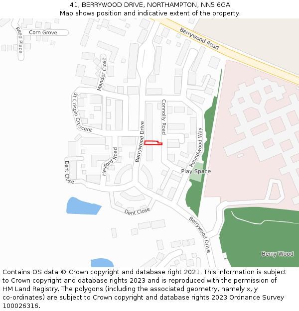 41, BERRYWOOD DRIVE, NORTHAMPTON, NN5 6GA: Location map and indicative extent of plot