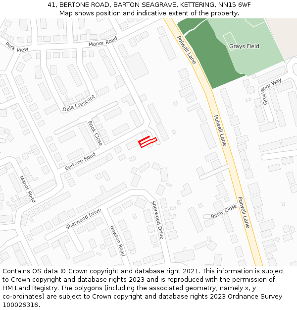 41, BERTONE ROAD, BARTON SEAGRAVE, KETTERING, NN15 6WF: Location map and indicative extent of plot