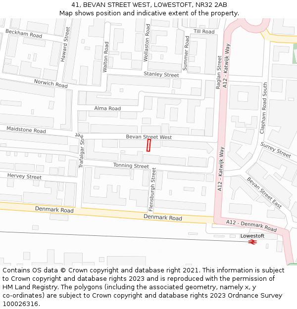 41, BEVAN STREET WEST, LOWESTOFT, NR32 2AB: Location map and indicative extent of plot
