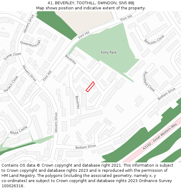 41, BEVERLEY, TOOTHILL, SWINDON, SN5 8BJ: Location map and indicative extent of plot