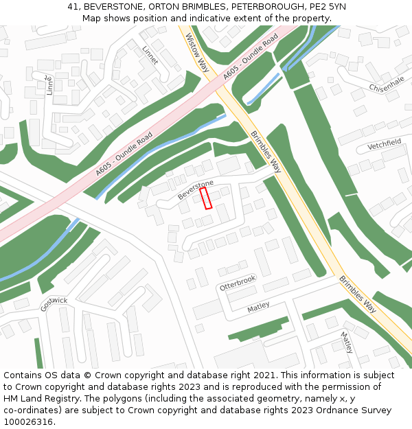 41, BEVERSTONE, ORTON BRIMBLES, PETERBOROUGH, PE2 5YN: Location map and indicative extent of plot