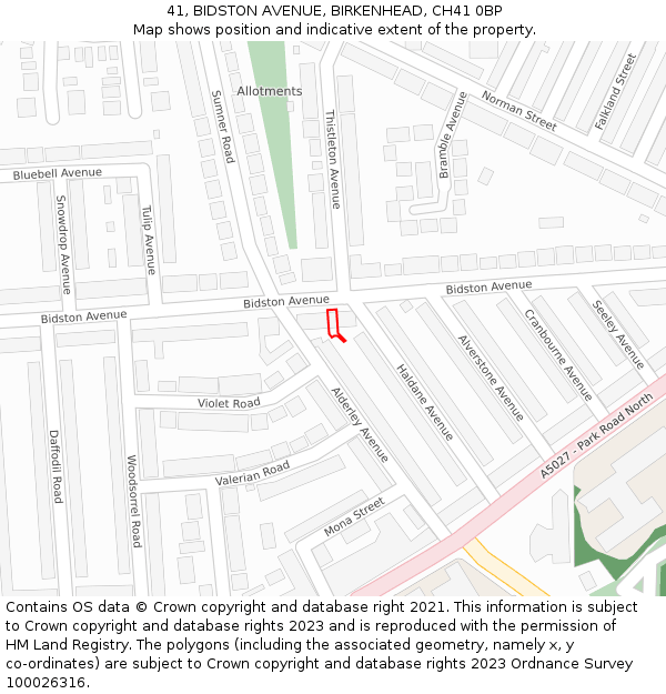 41, BIDSTON AVENUE, BIRKENHEAD, CH41 0BP: Location map and indicative extent of plot