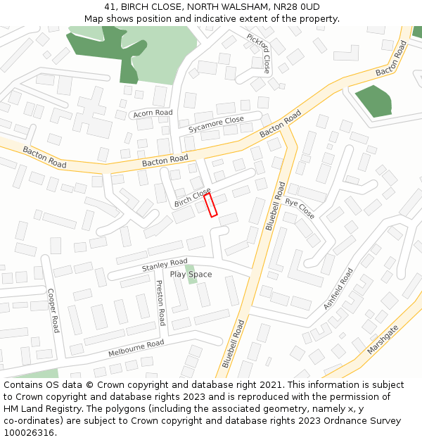 41, BIRCH CLOSE, NORTH WALSHAM, NR28 0UD: Location map and indicative extent of plot