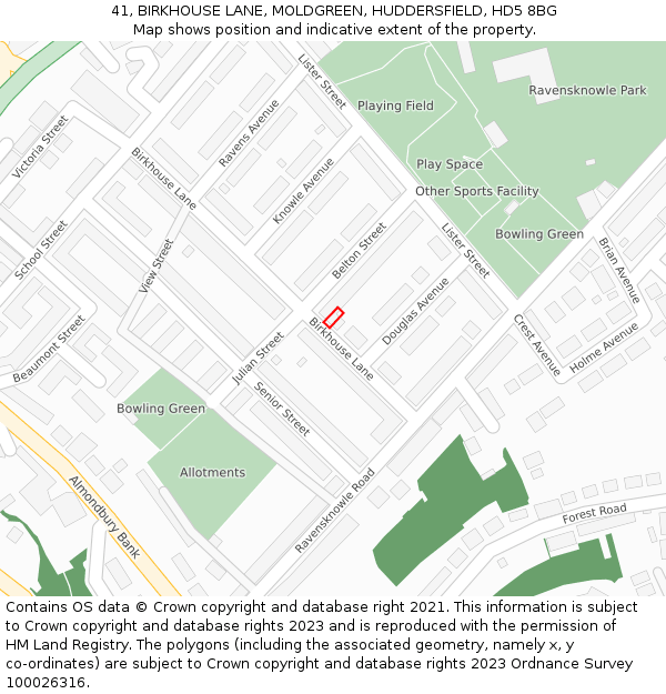 41, BIRKHOUSE LANE, MOLDGREEN, HUDDERSFIELD, HD5 8BG: Location map and indicative extent of plot