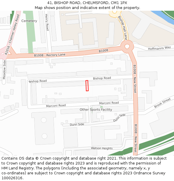 41, BISHOP ROAD, CHELMSFORD, CM1 1PX: Location map and indicative extent of plot