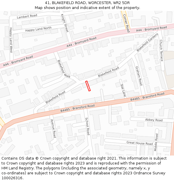 41, BLAKEFIELD ROAD, WORCESTER, WR2 5DR: Location map and indicative extent of plot