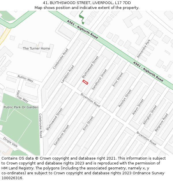 41, BLYTHSWOOD STREET, LIVERPOOL, L17 7DD: Location map and indicative extent of plot