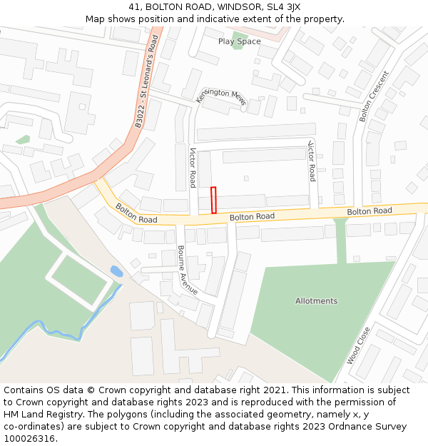 41, BOLTON ROAD, WINDSOR, SL4 3JX: Location map and indicative extent of plot
