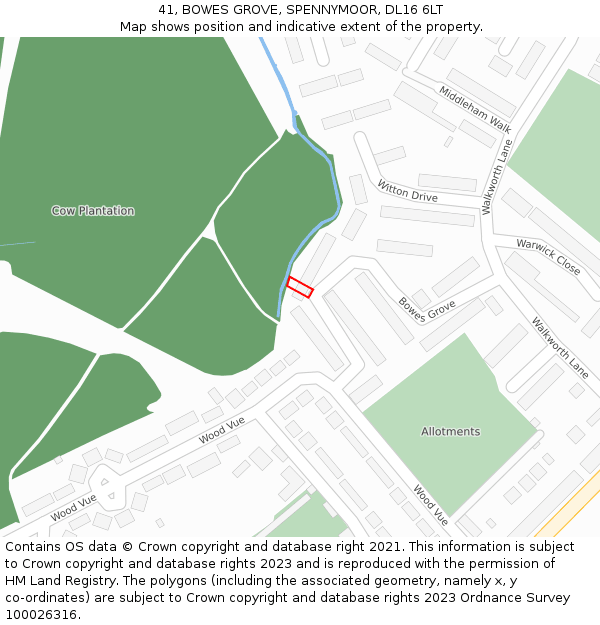 41, BOWES GROVE, SPENNYMOOR, DL16 6LT: Location map and indicative extent of plot