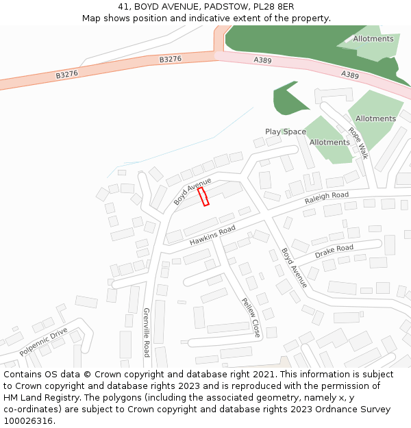 41, BOYD AVENUE, PADSTOW, PL28 8ER: Location map and indicative extent of plot