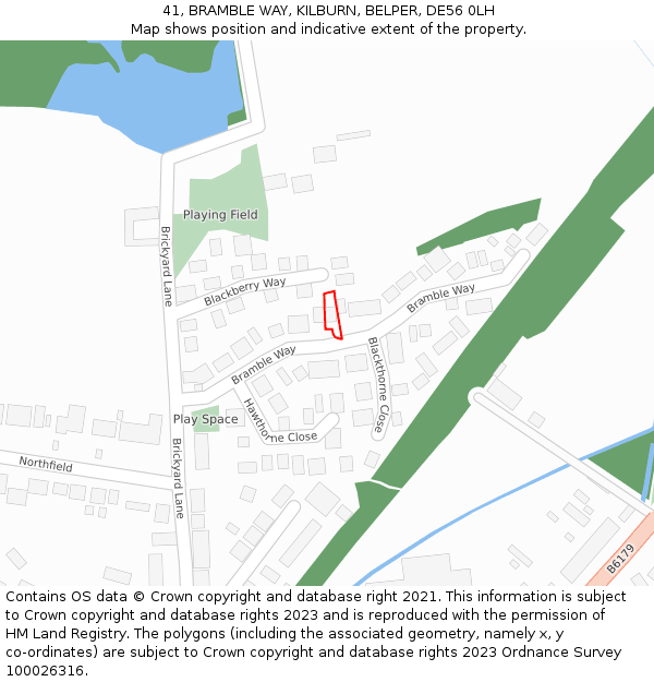41, BRAMBLE WAY, KILBURN, BELPER, DE56 0LH: Location map and indicative extent of plot