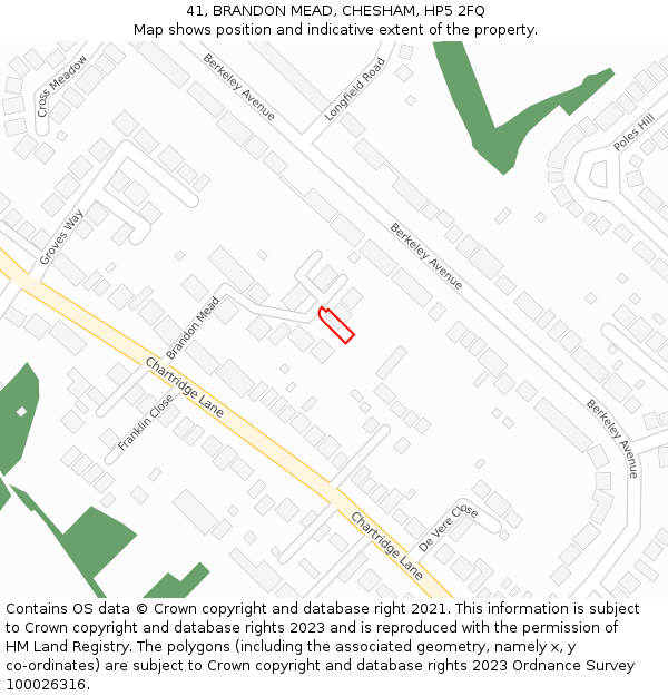 41, BRANDON MEAD, CHESHAM, HP5 2FQ: Location map and indicative extent of plot