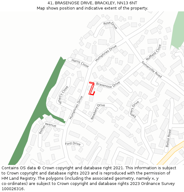 41, BRASENOSE DRIVE, BRACKLEY, NN13 6NT: Location map and indicative extent of plot