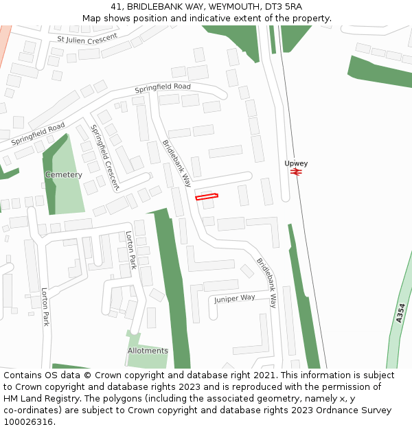 41, BRIDLEBANK WAY, WEYMOUTH, DT3 5RA: Location map and indicative extent of plot