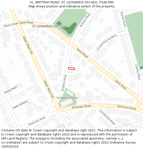 41, BRITTANY ROAD, ST. LEONARDS-ON-SEA, TN38 0RD: Location map and indicative extent of plot