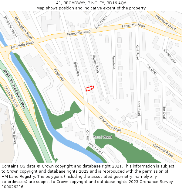 41, BROADWAY, BINGLEY, BD16 4QA: Location map and indicative extent of plot