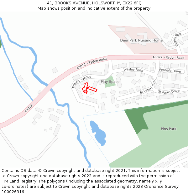 41, BROOKS AVENUE, HOLSWORTHY, EX22 6FQ: Location map and indicative extent of plot