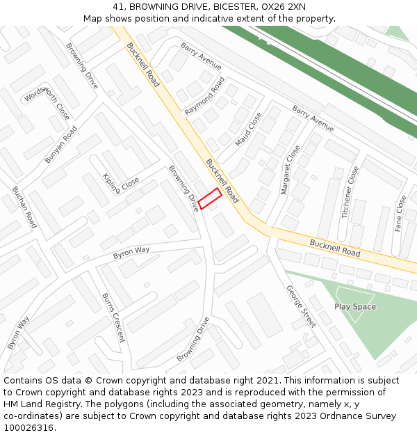 41, BROWNING DRIVE, BICESTER, OX26 2XN: Location map and indicative extent of plot