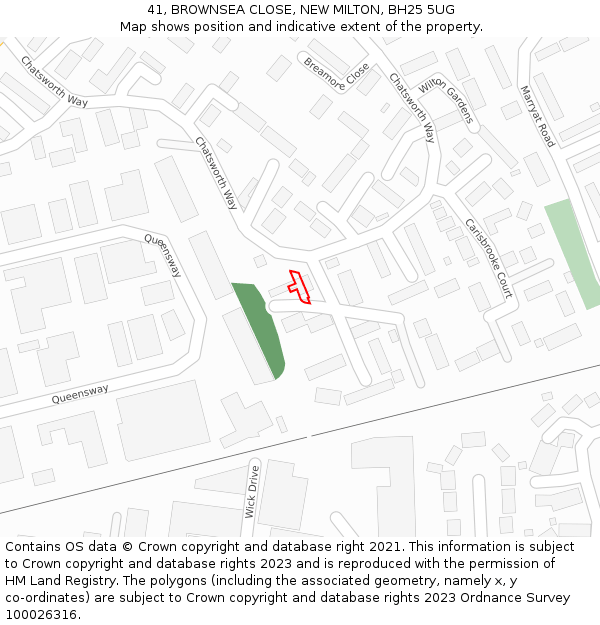 41, BROWNSEA CLOSE, NEW MILTON, BH25 5UG: Location map and indicative extent of plot
