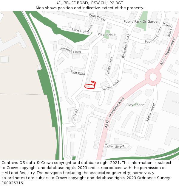 41, BRUFF ROAD, IPSWICH, IP2 8GT: Location map and indicative extent of plot