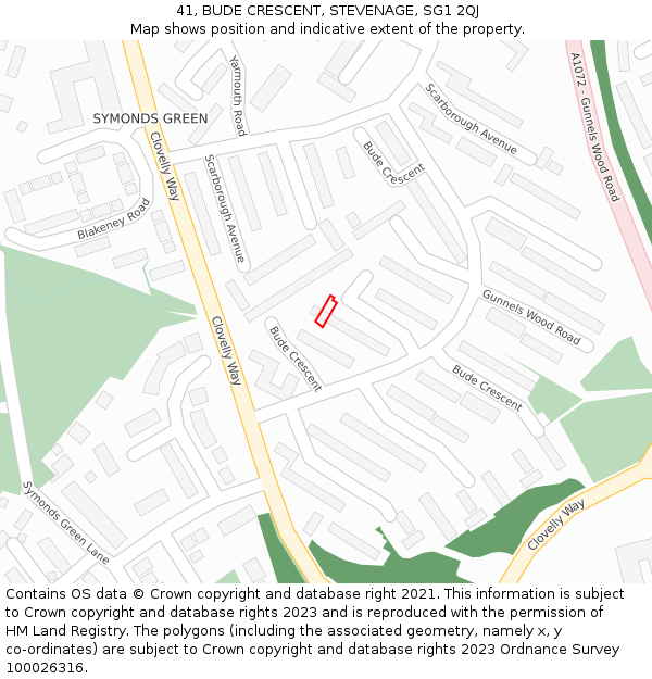 41, BUDE CRESCENT, STEVENAGE, SG1 2QJ: Location map and indicative extent of plot