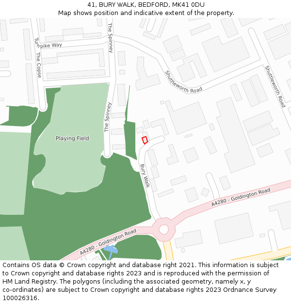 41, BURY WALK, BEDFORD, MK41 0DU: Location map and indicative extent of plot