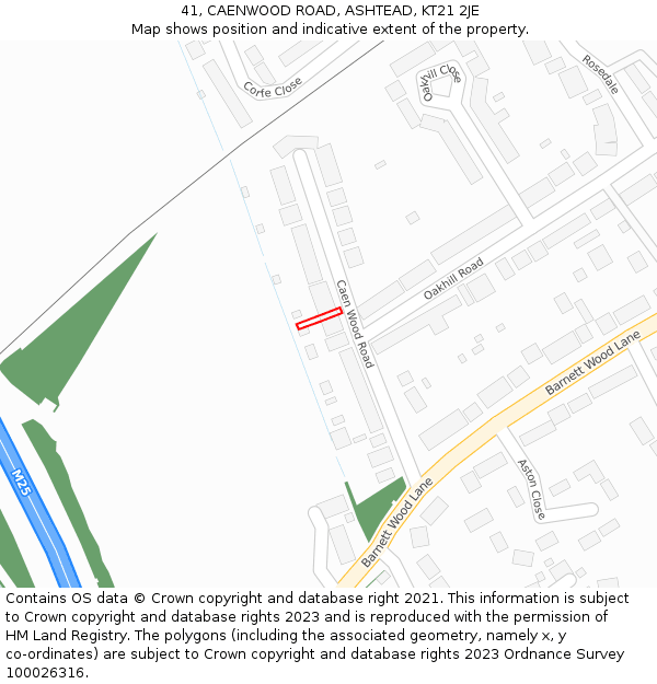 41, CAENWOOD ROAD, ASHTEAD, KT21 2JE: Location map and indicative extent of plot
