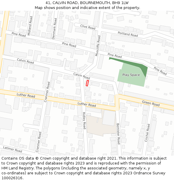 41, CALVIN ROAD, BOURNEMOUTH, BH9 1LW: Location map and indicative extent of plot