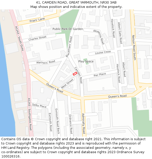 41, CAMDEN ROAD, GREAT YARMOUTH, NR30 3AB: Location map and indicative extent of plot
