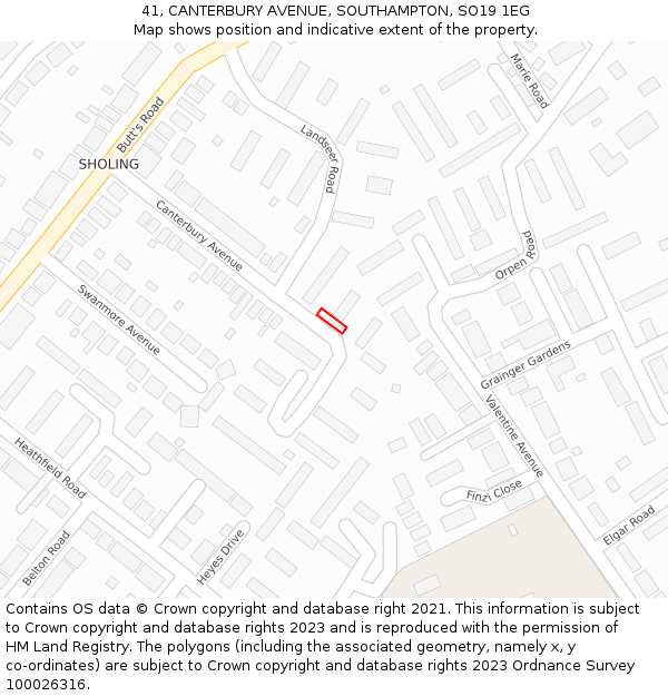 41, CANTERBURY AVENUE, SOUTHAMPTON, SO19 1EG: Location map and indicative extent of plot