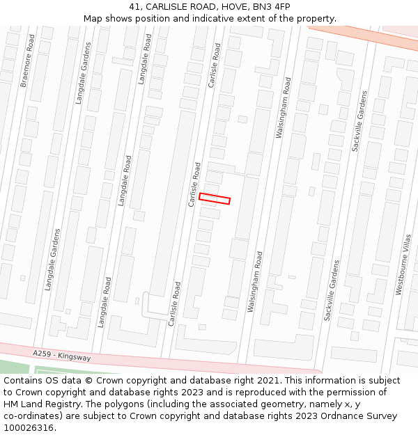 41, CARLISLE ROAD, HOVE, BN3 4FP: Location map and indicative extent of plot