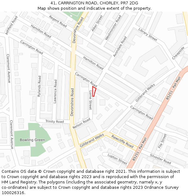 41, CARRINGTON ROAD, CHORLEY, PR7 2DG: Location map and indicative extent of plot