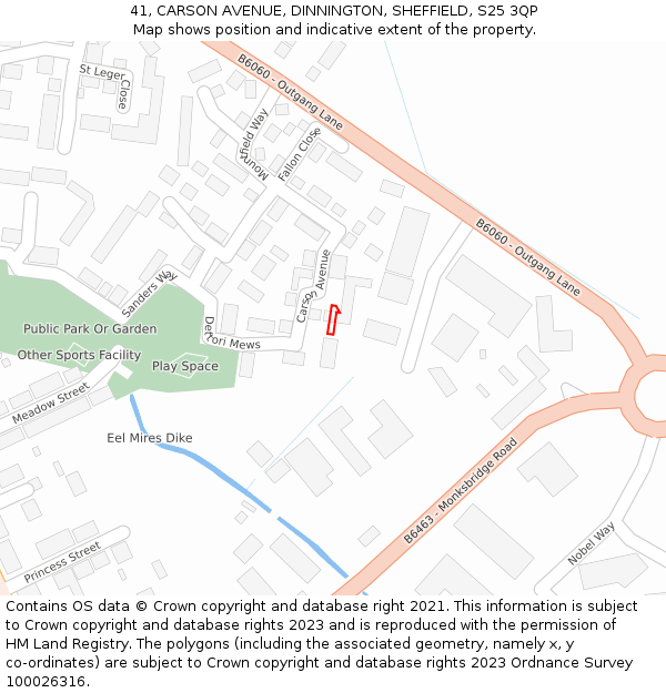 41, CARSON AVENUE, DINNINGTON, SHEFFIELD, S25 3QP: Location map and indicative extent of plot