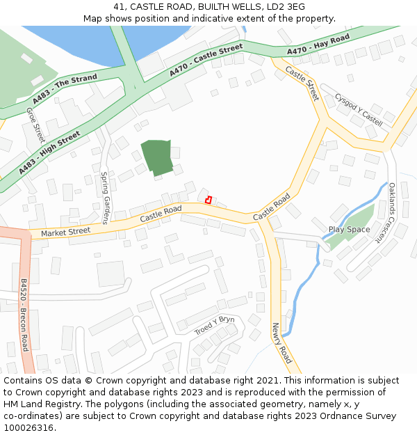 41, CASTLE ROAD, BUILTH WELLS, LD2 3EG: Location map and indicative extent of plot
